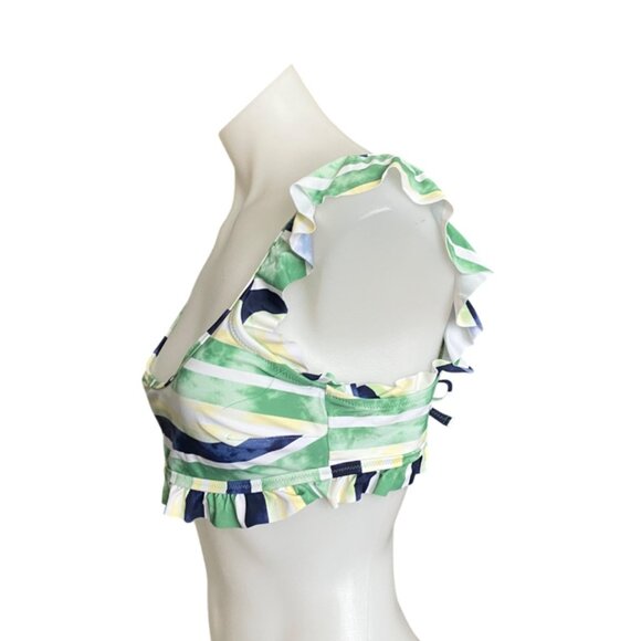 Aerie ruffle scoop bikini top size M printed striped MEDIUM NWT - Picture 2 of 8